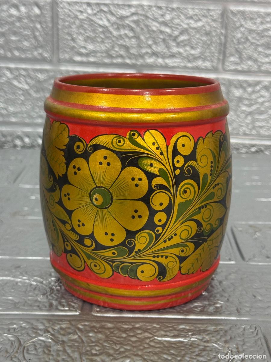 Vintage: Taza de madera lacada rusa - Foto 3