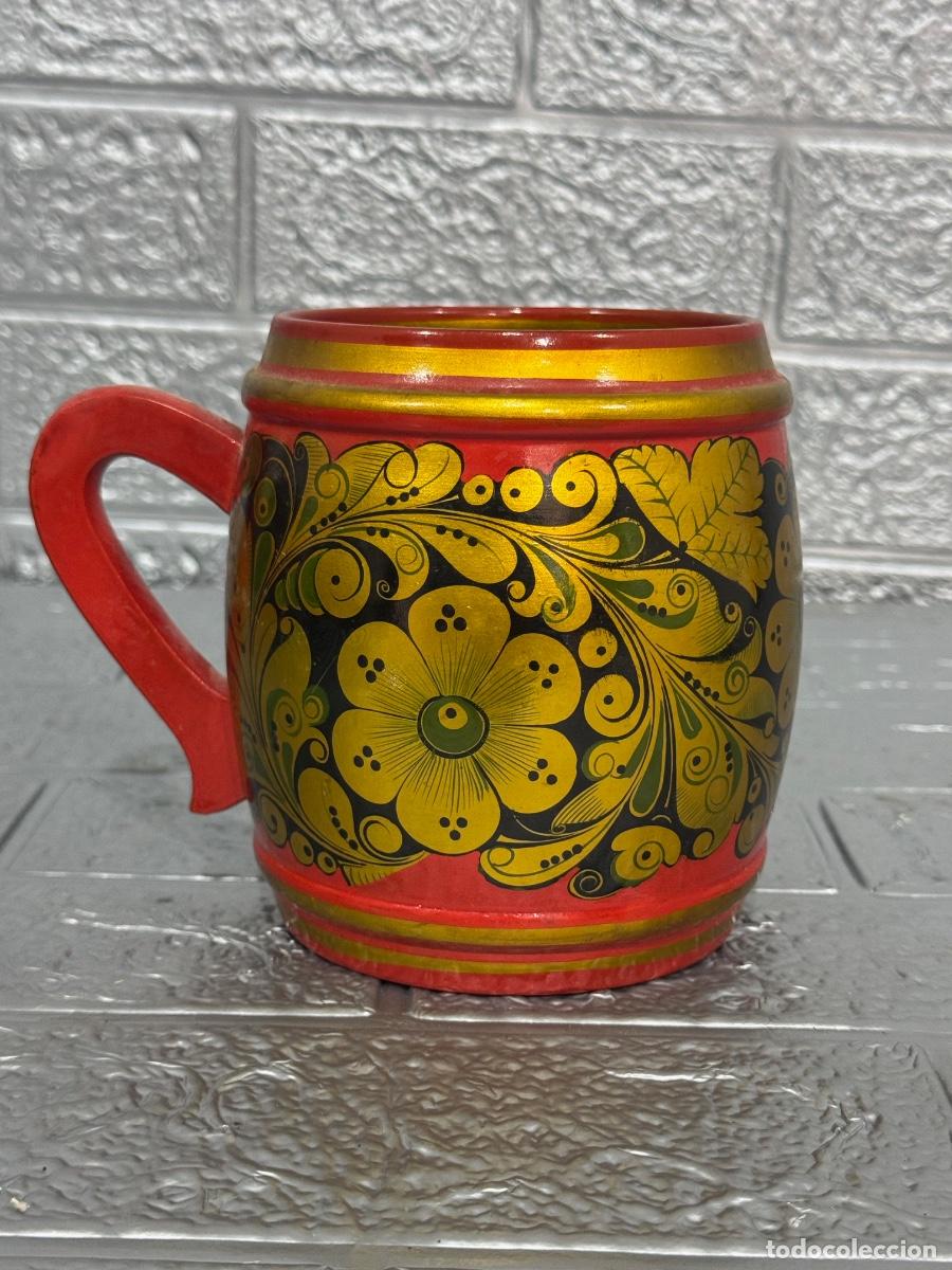 Vintage: Taza de madera lacada rusa - Foto 4