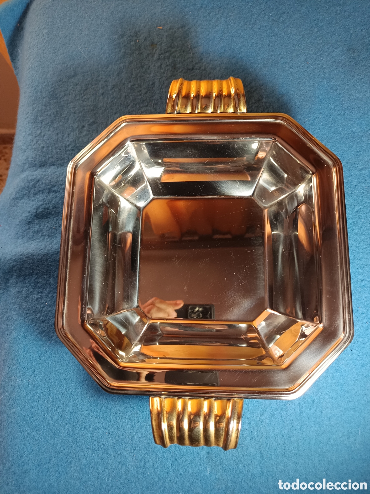 Vintage: fuente en acero inoxidable con asas en dorado. sin tapa