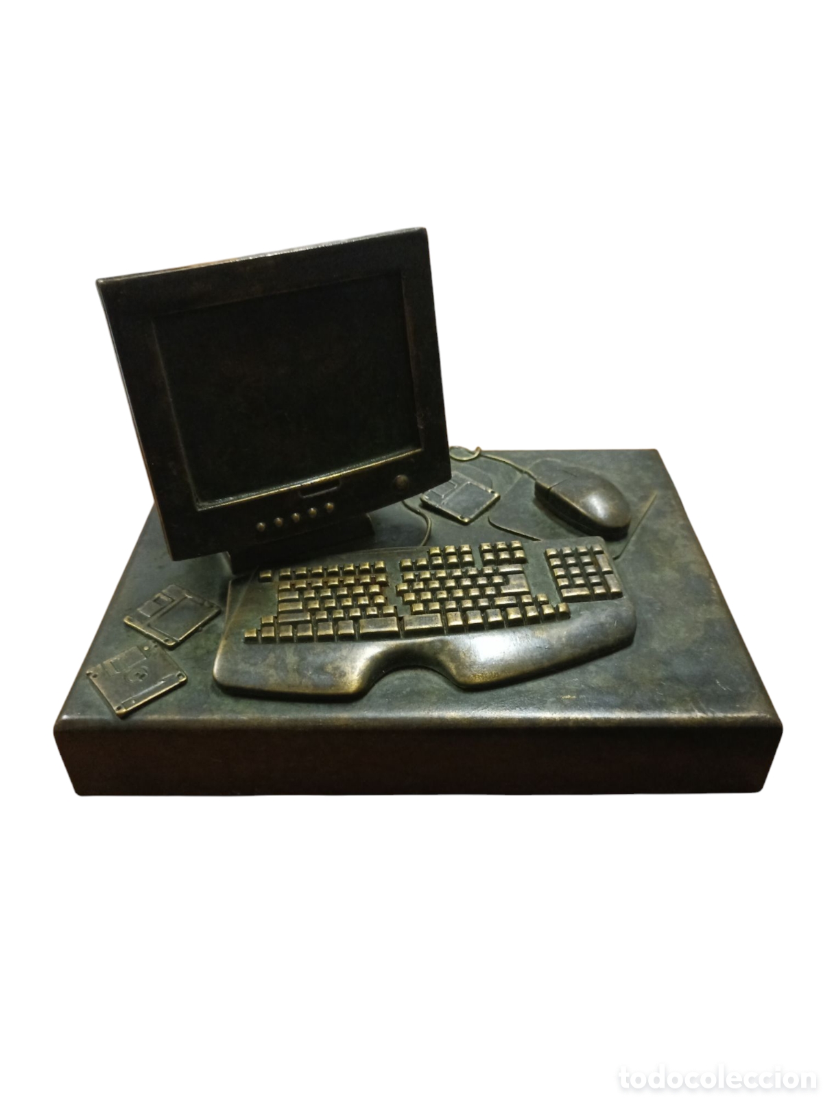 Vintage: Figura en bronce antigua computadora - Foto 1