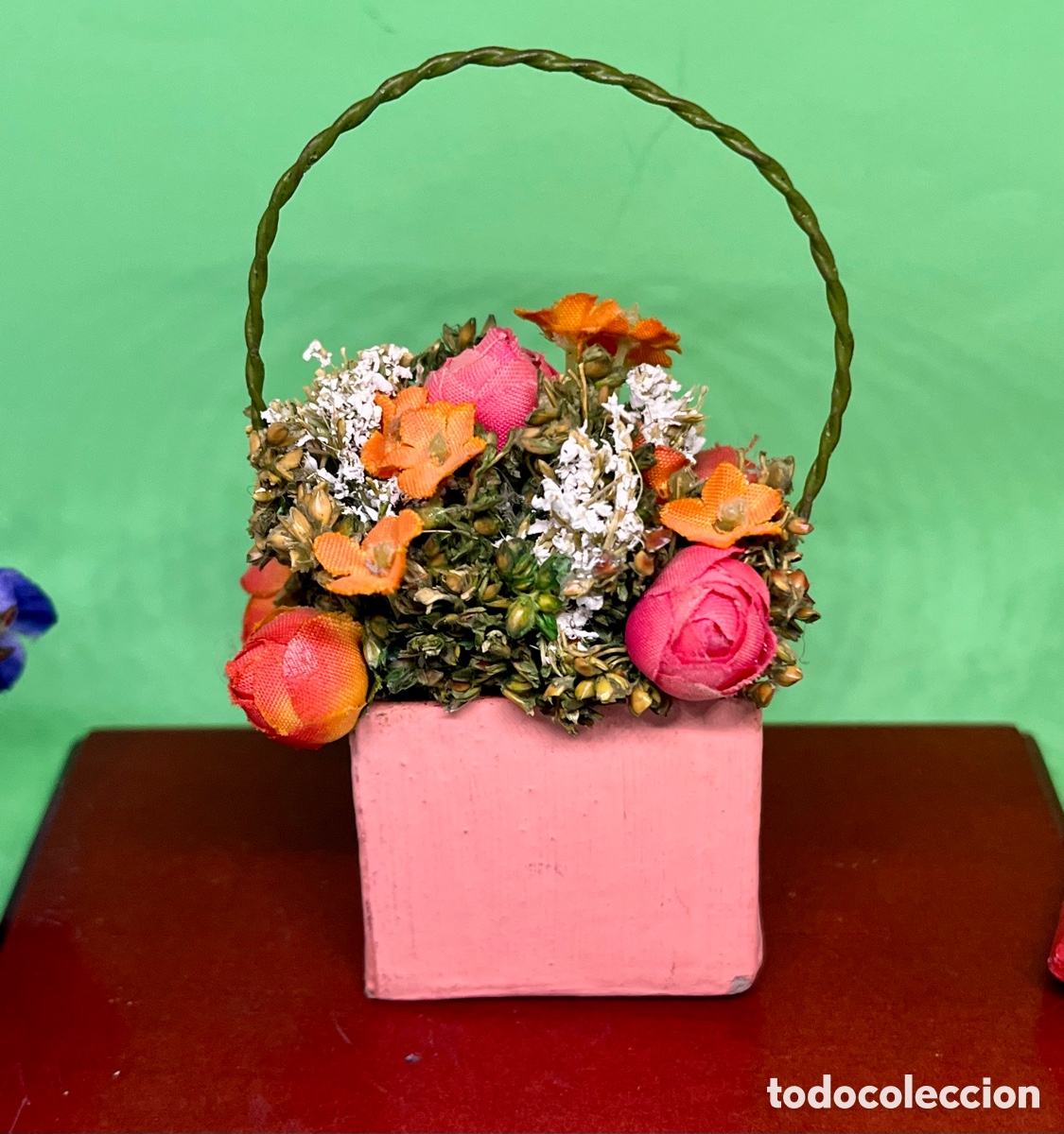 Vintage: 3 CESTAS DE FLORES SECAS VINTAGE - Foto 3