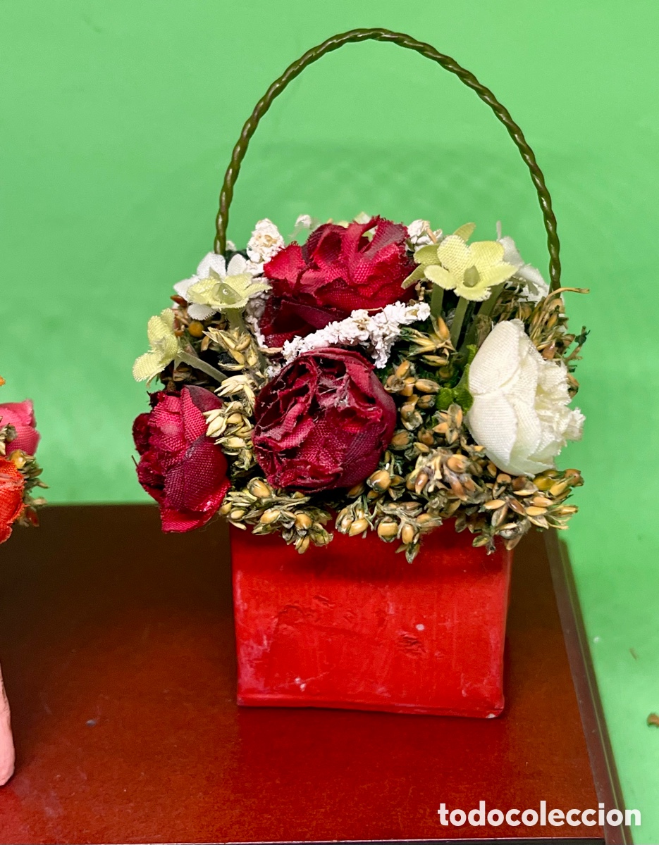Vintage: 3 CESTAS DE FLORES SECAS VINTAGE - Foto 4