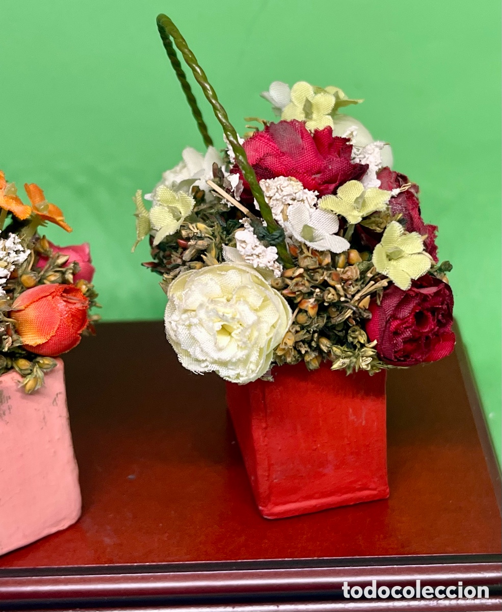 Vintage: 3 CESTAS DE FLORES SECAS VINTAGE - Foto 5