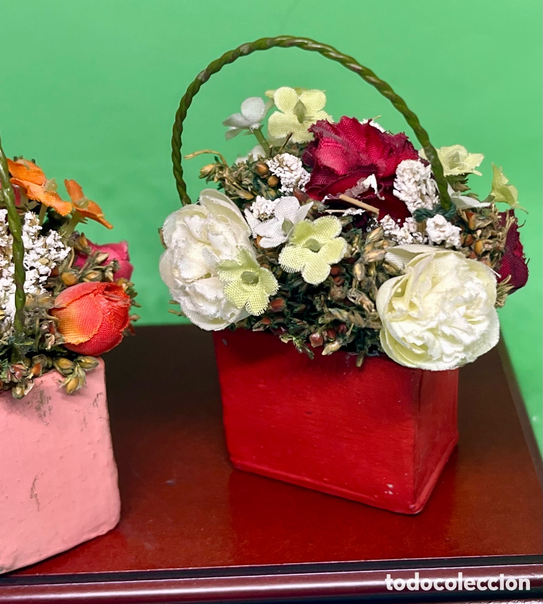Vintage: 3 CESTAS DE FLORES SECAS VINTAGE - Foto 6