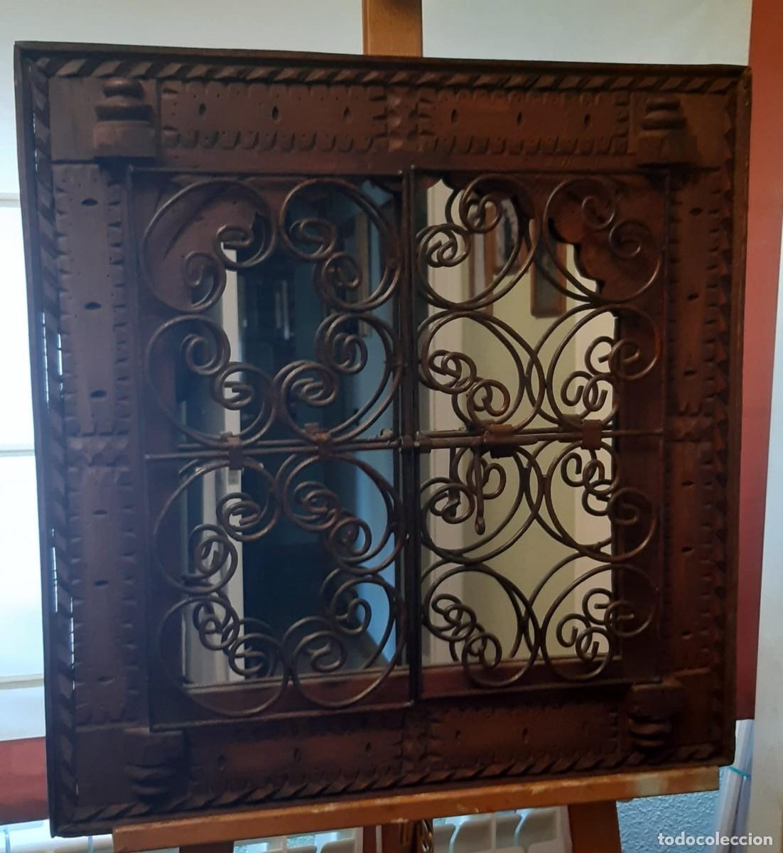 Vintage: VENTANA DE MADERA Y FORJA CON ESPEJO - Foto 1