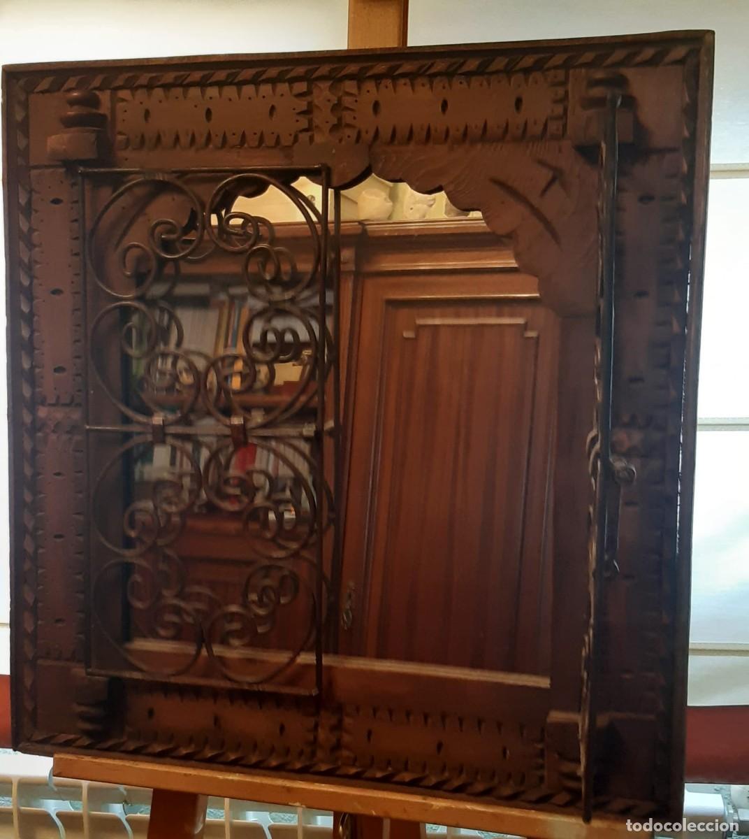 Vintage: VENTANA DE MADERA Y FORJA CON ESPEJO - Foto 2