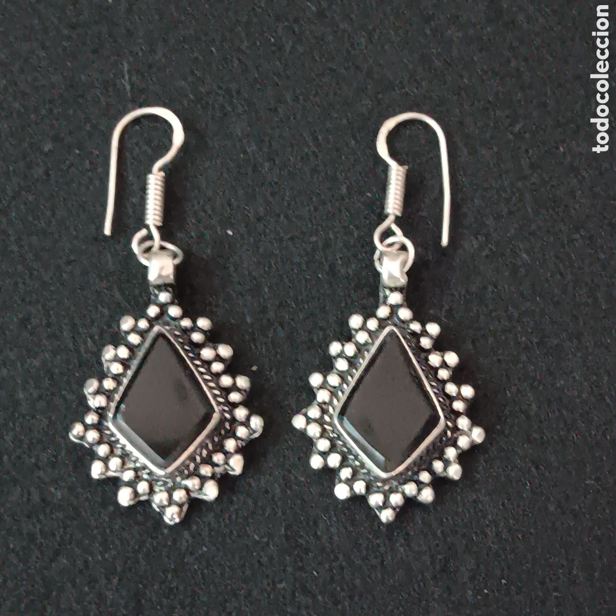 Vintage: Pendientes onix plata - Foto 1