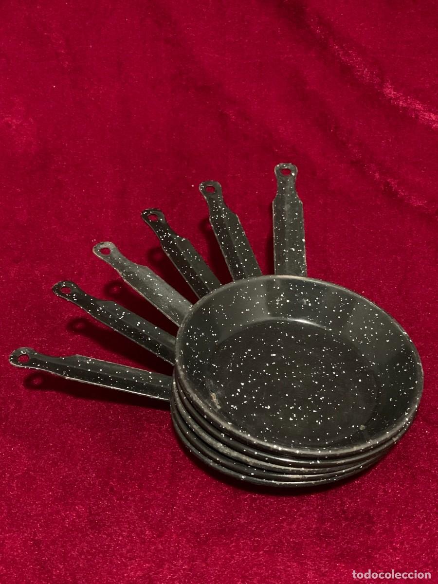 Vintage: MENAJE; LOTE 6 SART&Eacute;NES ACERO VITRIFICADO PARA PINCHO 15 CM