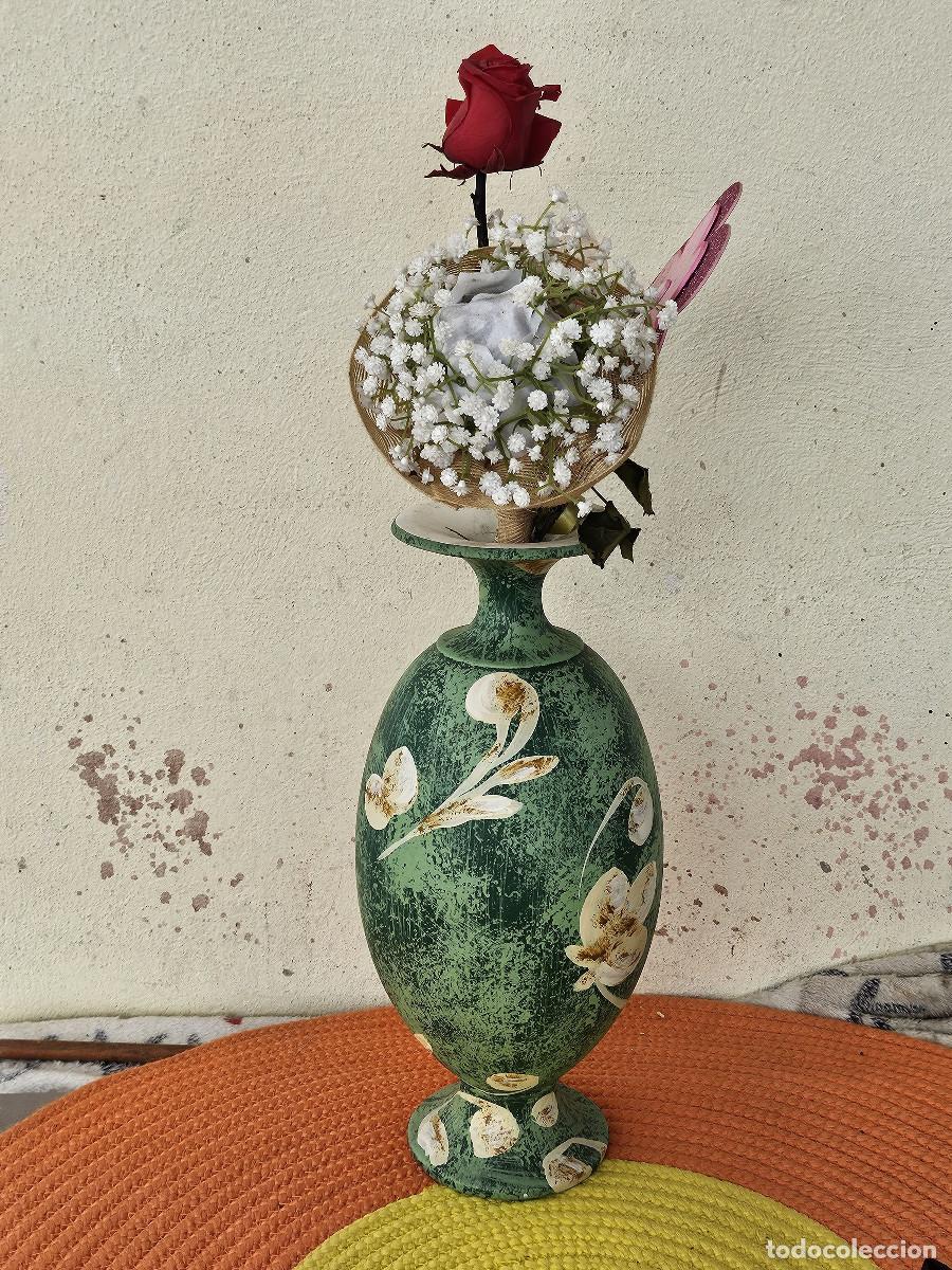 Vintage: jarron de ceramica con rosa eterna - Foto 1