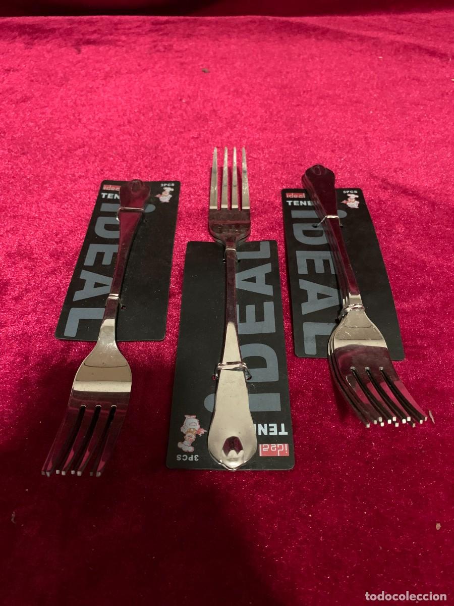 Vintage: CUBERTER&Iacute;A; LOTE 3 TENEDORES DE CUATRO PUNTAS EN INOX GRAN CALIDAD