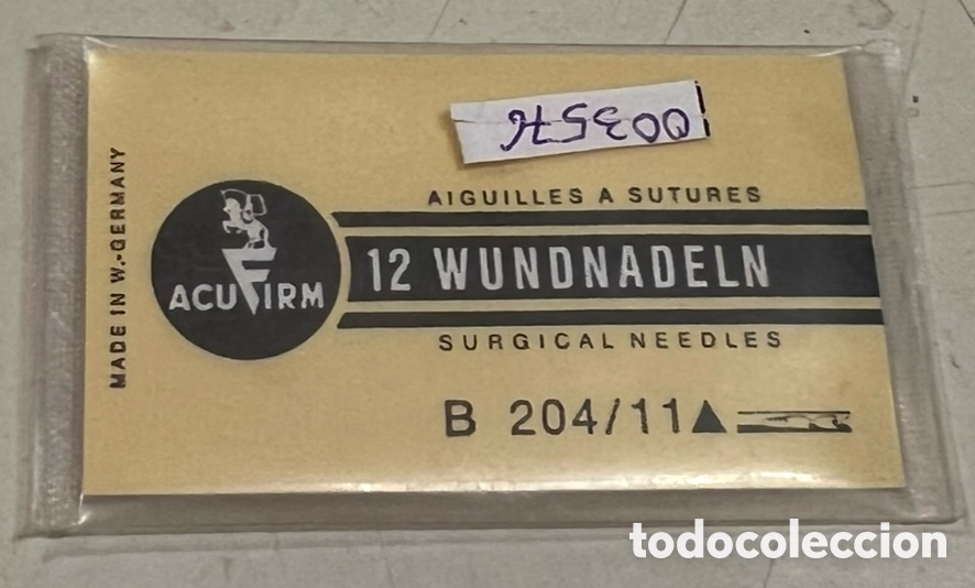 Vintage: Juego de 12 agujas quir&uacute;rgicas. ACUFIRM. Made in Germany. A&ntilde;os 70.