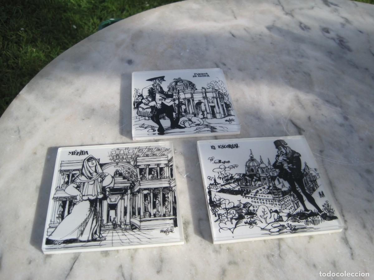 Vintage: TRES POSAVASOS MINGOTE - PUERTA DE ALCAL&Aacute;, EL ESCORIAL Y MERIDA