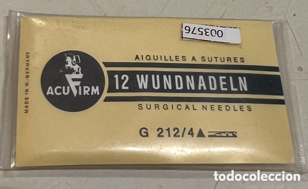 Vintage: Juego de 12 agujas quir&uacute;rgicas. ACUFIRM. Made in Germany. A&ntilde;os 70.