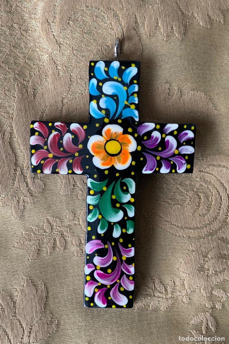 Vintage: CRUZ DE MADERA CON FLORES MEXICO - Foto 1