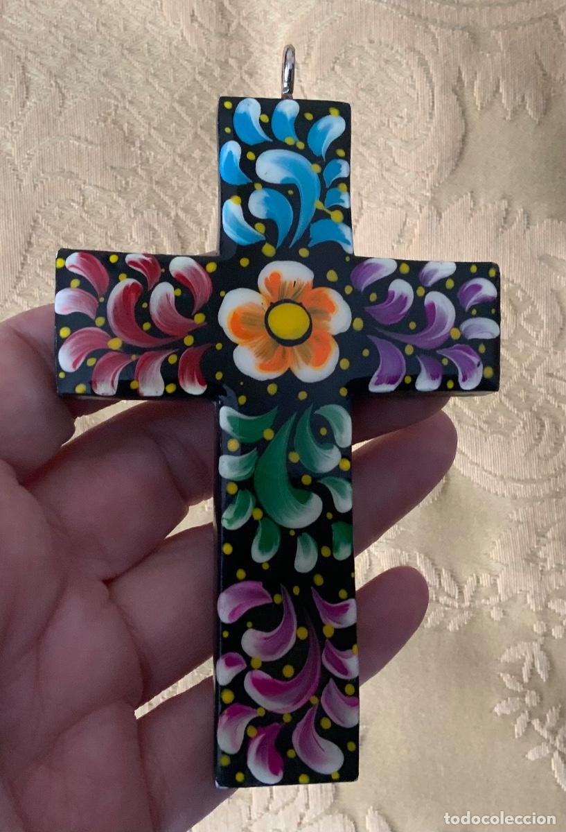 Vintage: CRUZ DE MADERA CON FLORES MEXICO - Foto 2