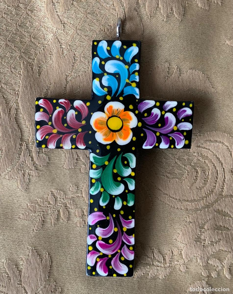 Vintage: CRUZ DE MADERA CON FLORES MEXICO - Foto 4