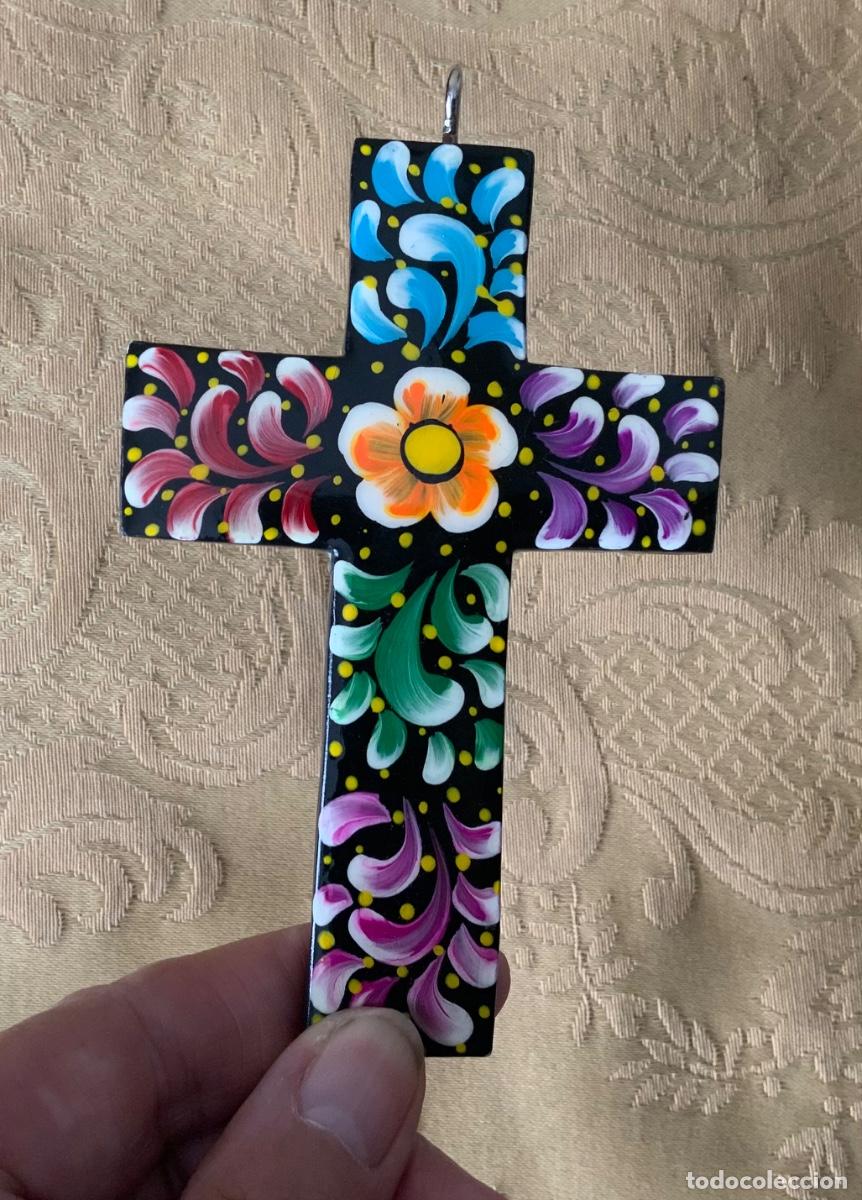 Vintage: CRUZ DE MADERA CON FLORES MEXICO - Foto 5