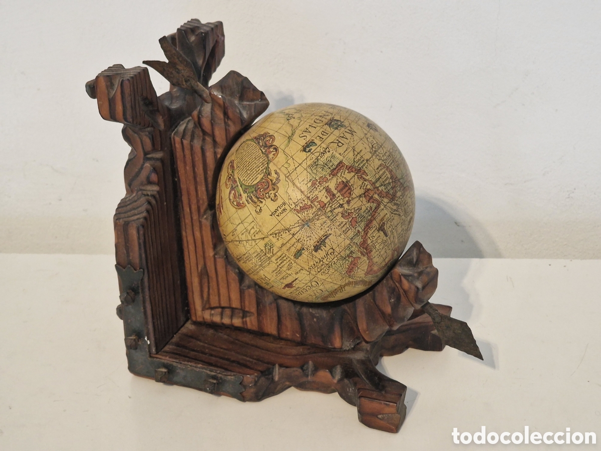Vintage: Antiguo Globo Terr&aacute;queo Madera - Foto 4