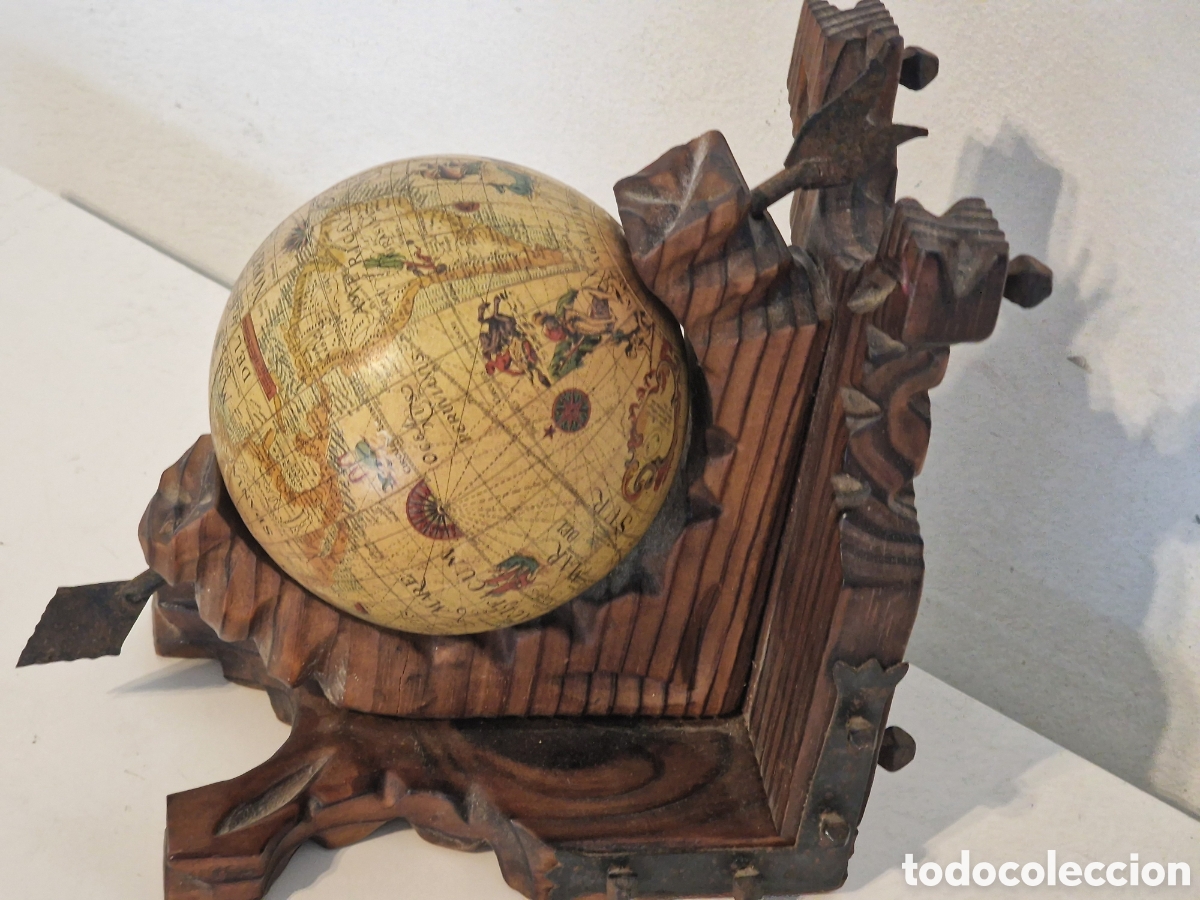 Vintage: Antiguo Globo Terr&aacute;queo Madera - Foto 6