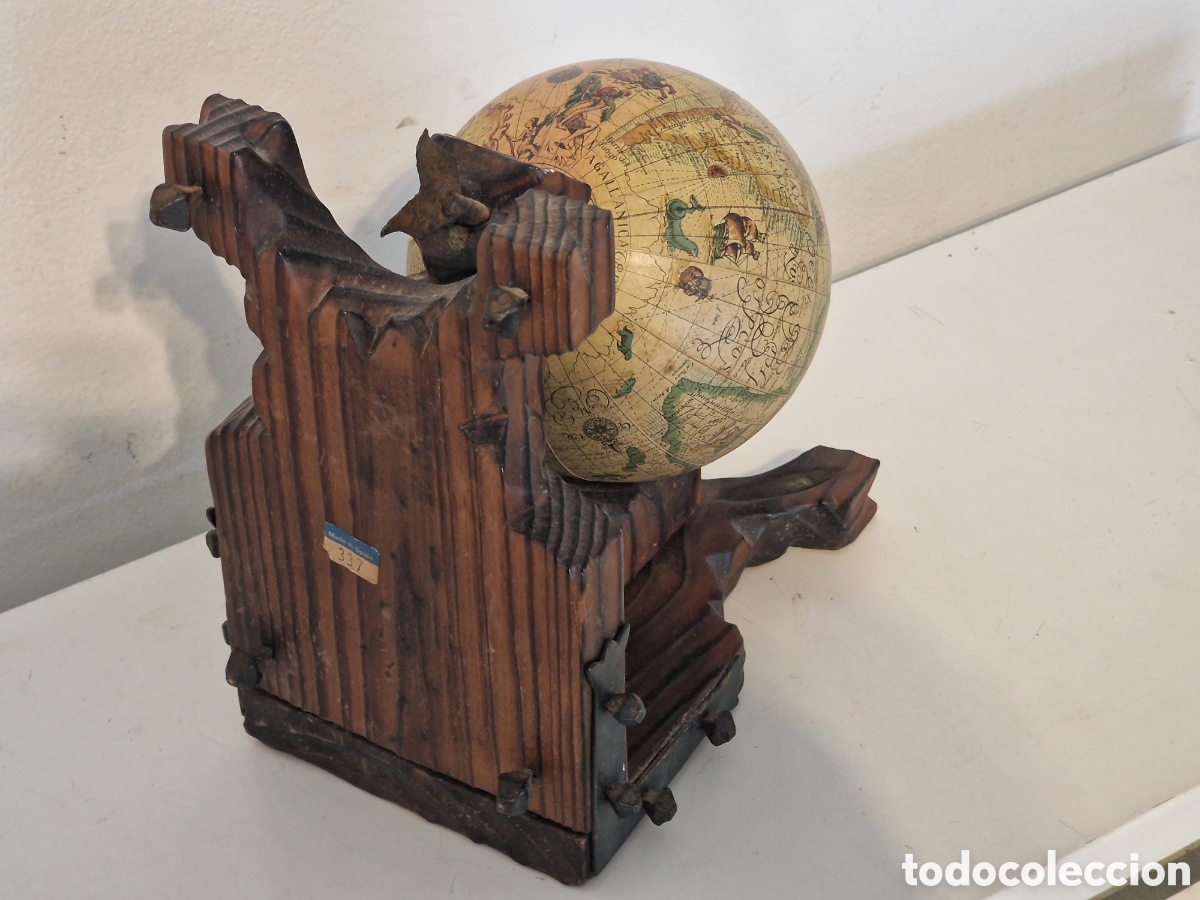 Vintage: Antiguo Globo Terr&aacute;queo Madera - Foto 9