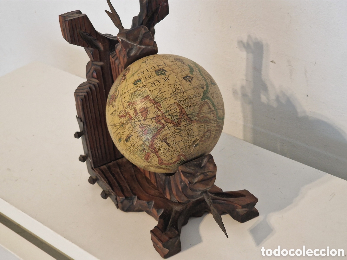 Vintage: Antiguo Globo Terr&aacute;queo Madera - Foto 1