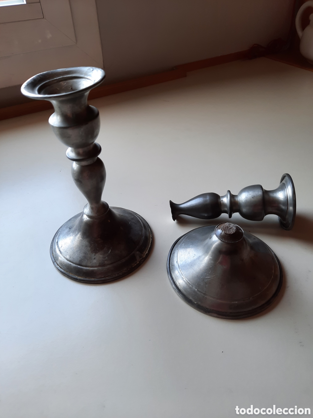 Vintage: Antiguo candelabro de peltre Leonard - Foto 1