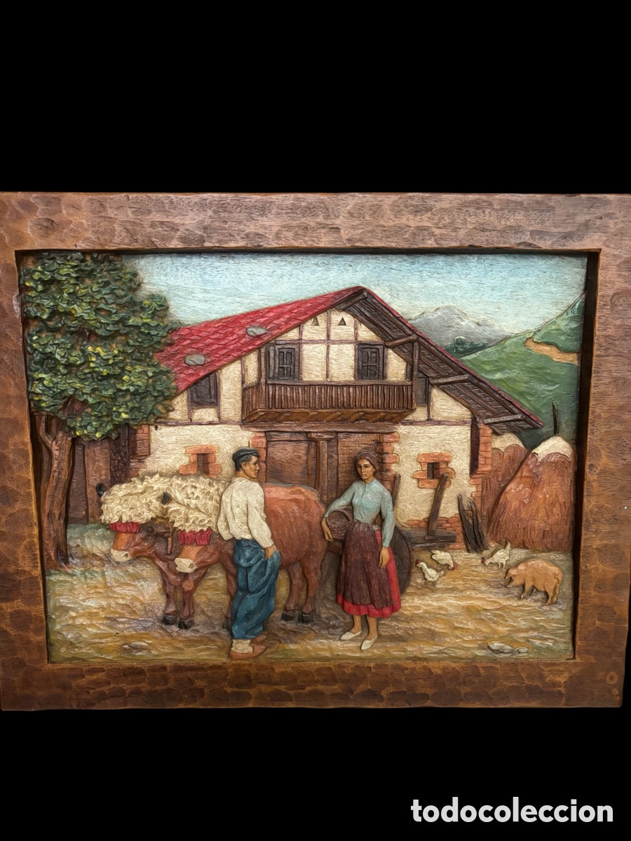 Vintage: Antiguo cuadro vasco. Granja. - Foto 3