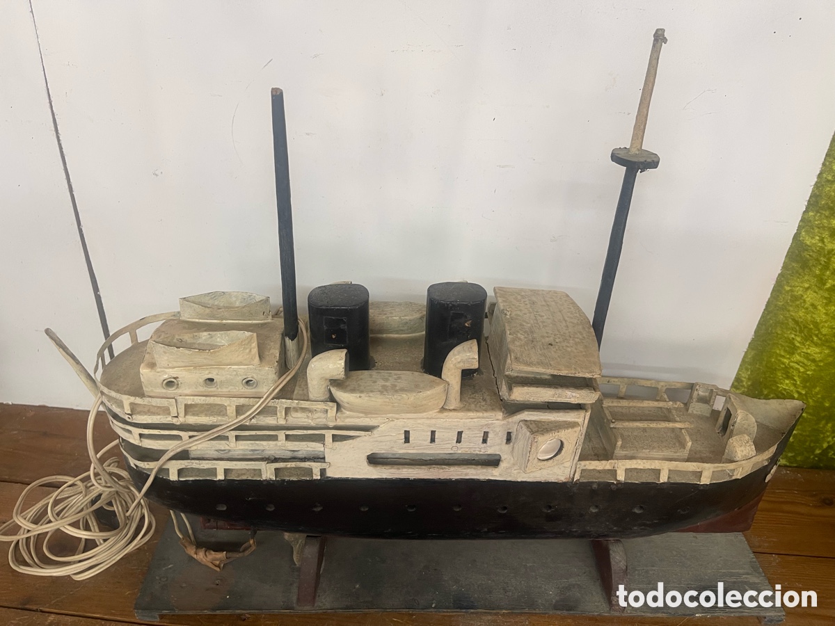 Vintage: Barco de madera y lata con luces funcionando - Foto 2