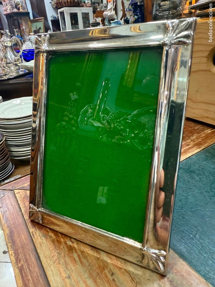 Vintage: MARCO PORTAFOTO DE ALPACA CON BA&Ntilde;O DE PLATA - MEDIDA TOTAL 16,5X12,5 CM Y FOTO 13X9 CM