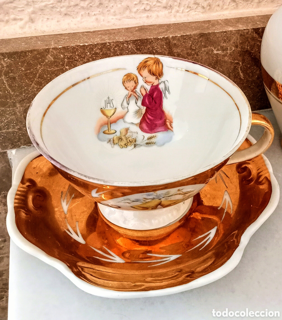 Vintage: Taza y plato. Rdo de mi 1&deg; Comuni&oacute;n. - Foto 2