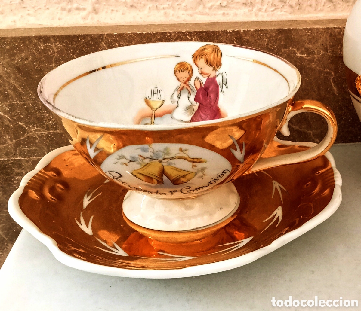 Vintage: Taza y plato. Rdo de mi 1&deg; Comuni&oacute;n. - Foto 1