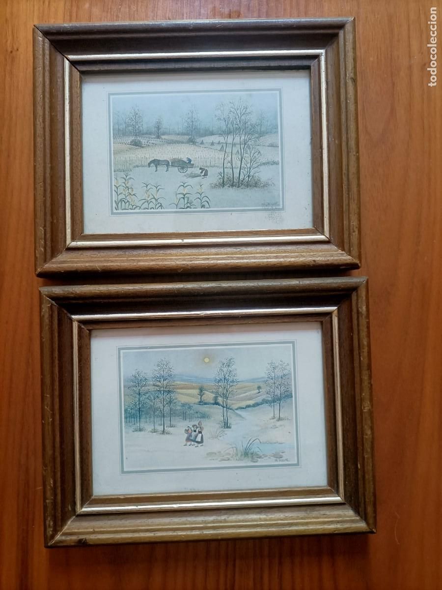 Vintage: CUADRO. LOTE DE DOS CUADROS DE MADERA CON L&Aacute;MINA DE ESTACI&Oacute;N VERANO Y PRIMAVERA