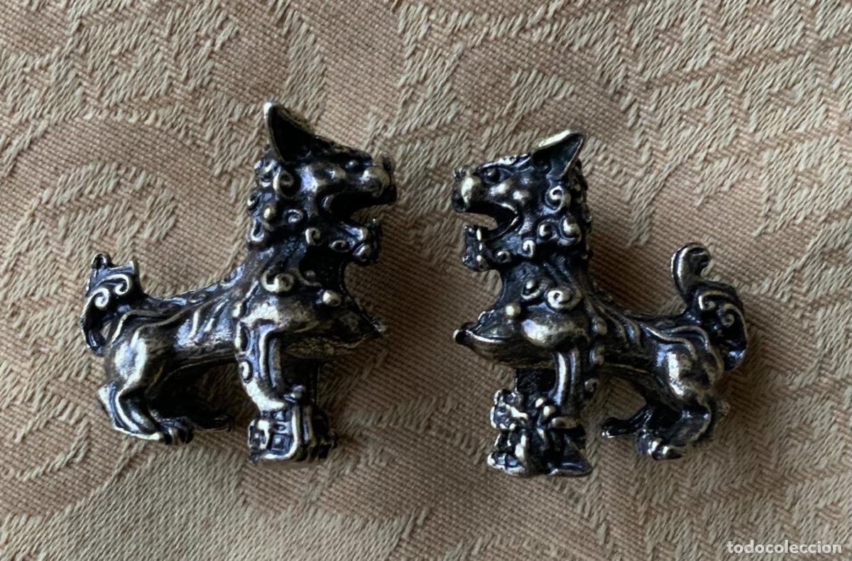 Vintage: PAREJA PERROS FOO MINIATURA BRONCE - Foto 1