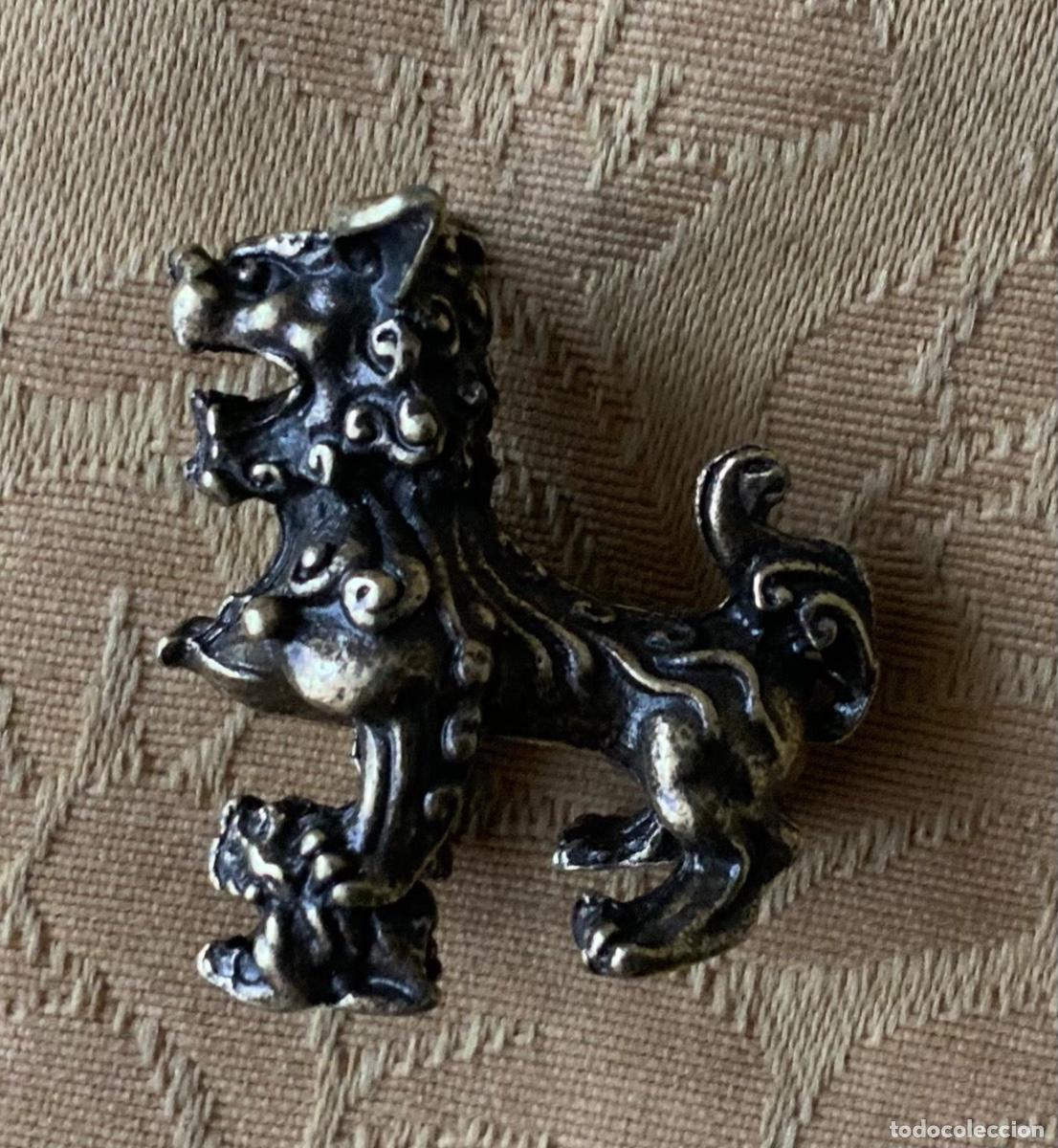 Vintage: PAREJA PERROS FOO MINIATURA BRONCE - Foto 2