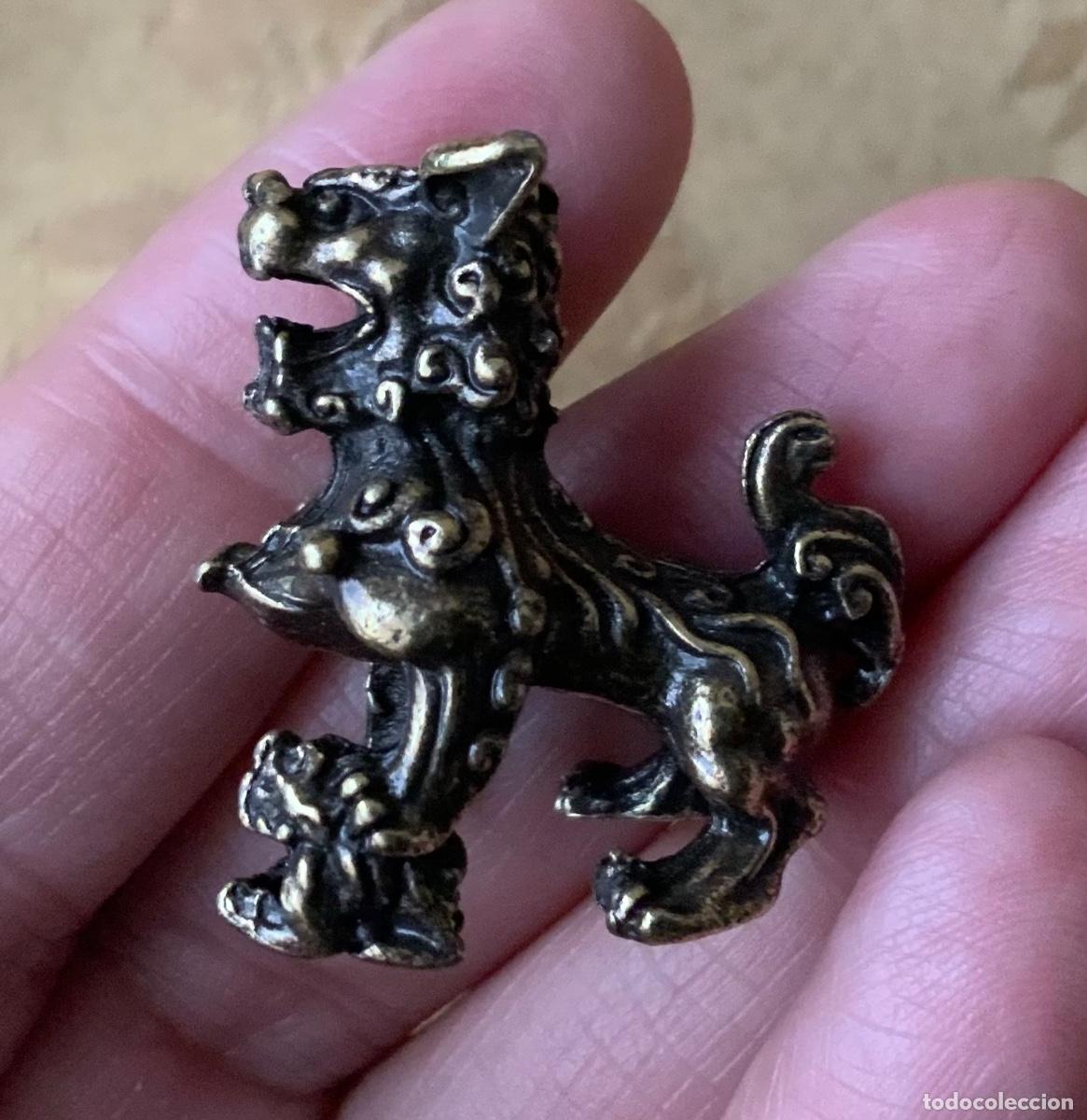 Vintage: PAREJA PERROS FOO MINIATURA BRONCE - Foto 3