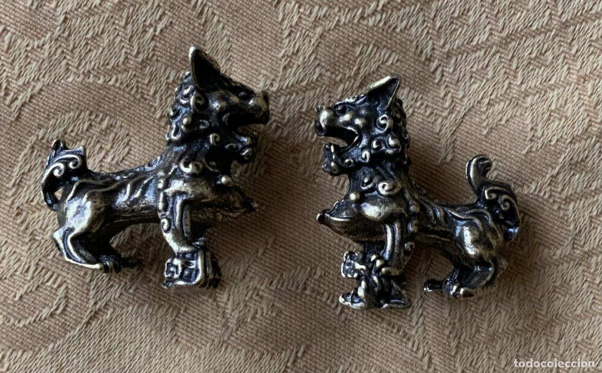 Vintage: PAREJA PERROS FOO MINIATURA BRONCE - Foto 6
