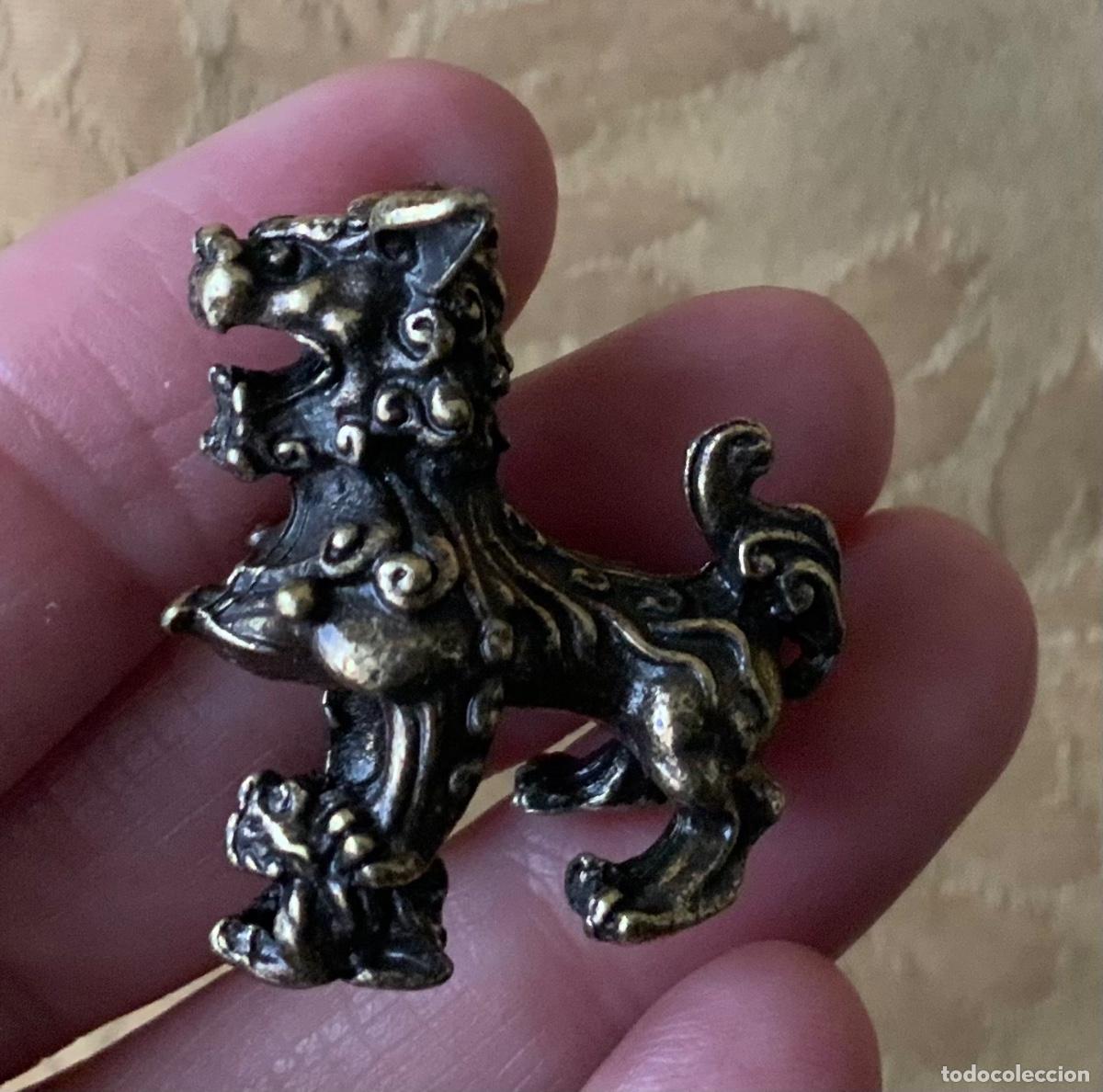 Vintage: PAREJA PERROS FOO MINIATURA BRONCE - Foto 9