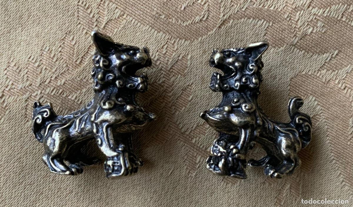 Vintage: PAREJA PERROS FOO MINIATURA BRONCE - Foto 12