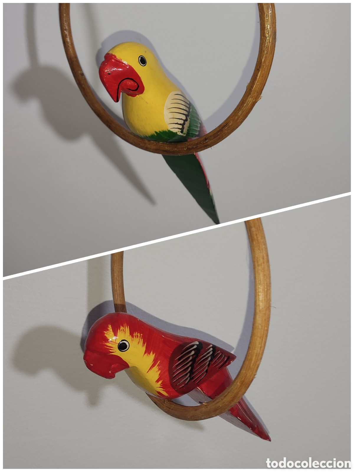 Vintage: 2 Loros de madera pintados a mano - Foto 2
