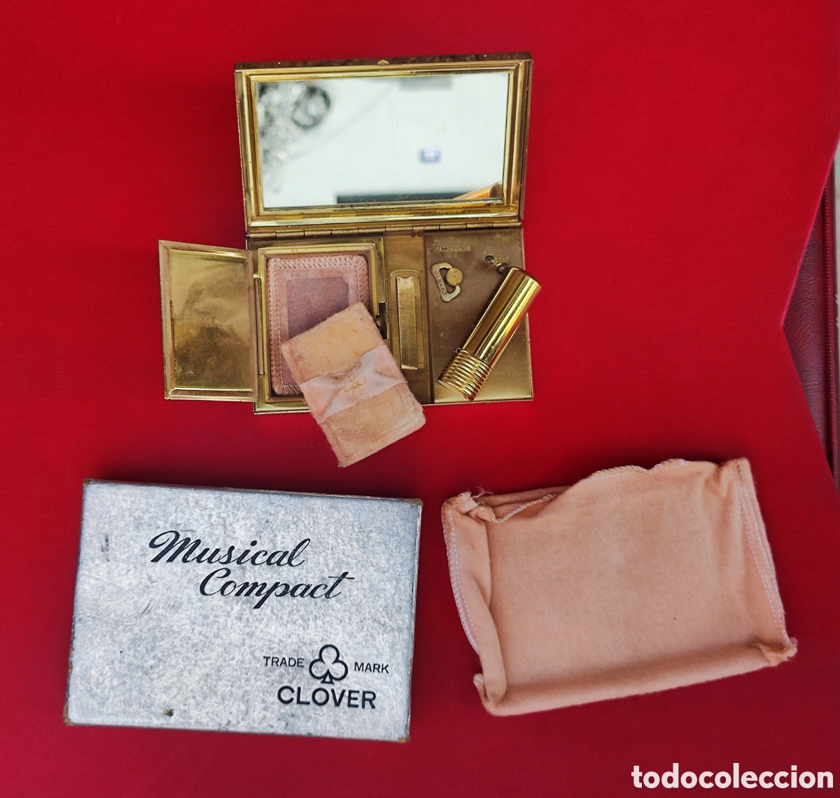 Vintage: CAJA MUSICAL CLOVER POLVERA PINTA LABIOS ESPEJO - Foto 13