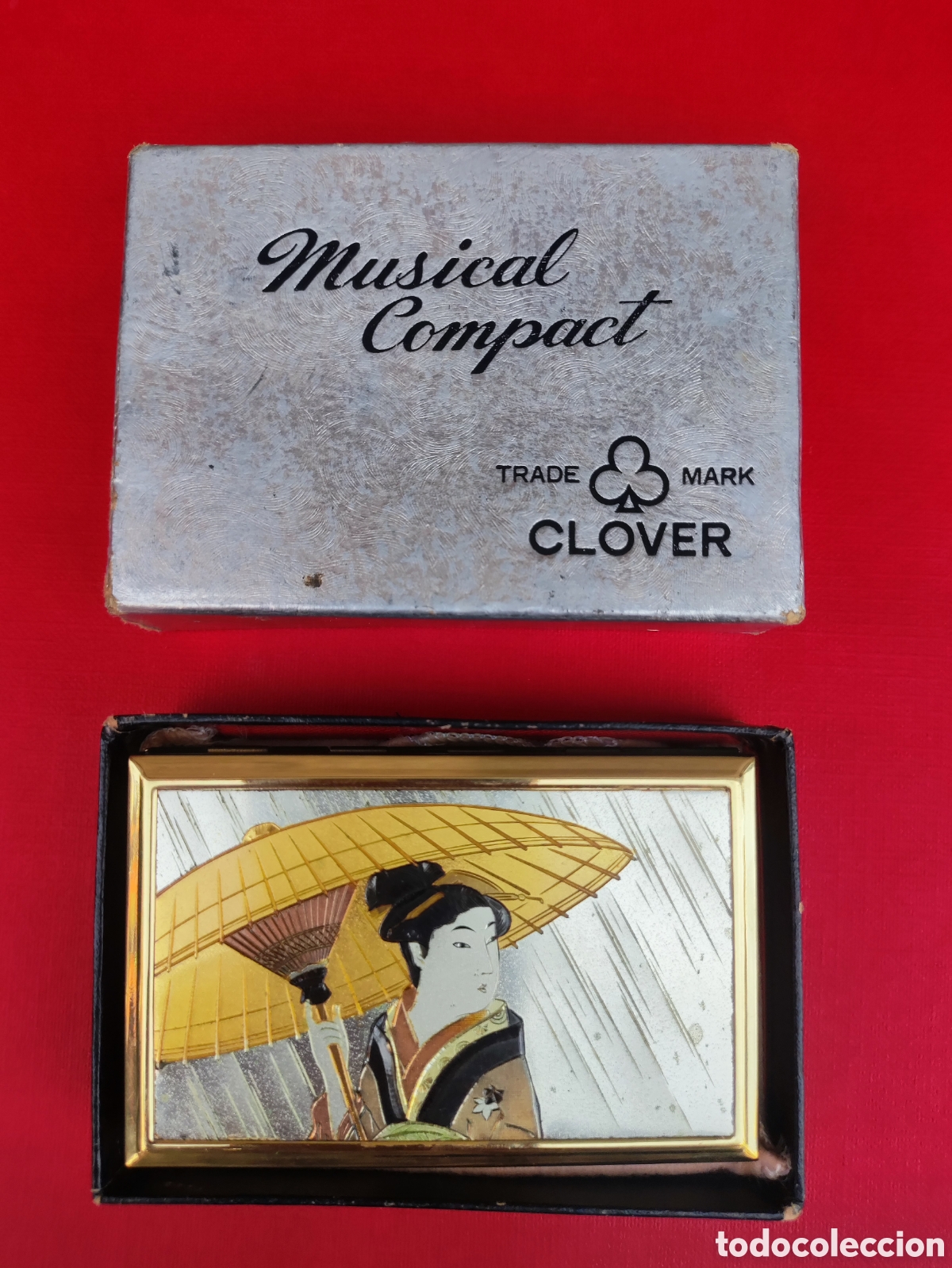 Vintage: CAJA MUSICAL CLOVER POLVERA PINTA LABIOS ESPEJO - Foto 1