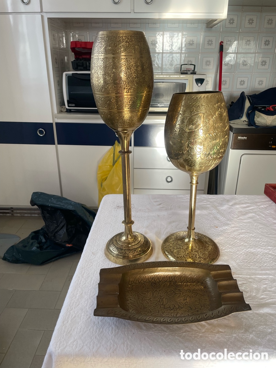 Vintage: Copas y bandeja indias gravadas - Foto 1