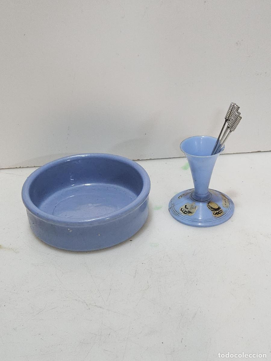 Vintage: cuenco y palillero azul - Foto 1