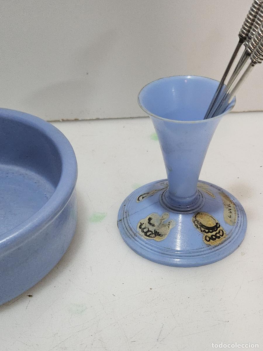 Vintage: cuenco y palillero azul - Foto 3