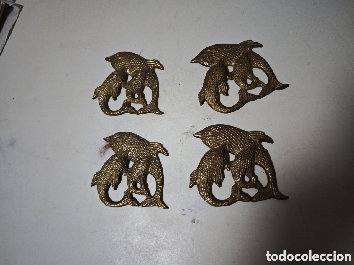 Vintage: 4 ADORNOS EN BRONCE DELF&Iacute;NES - Foto 2