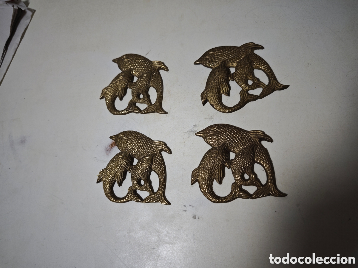 Vintage: 4 ADORNOS EN BRONCE DELF&Iacute;NES - Foto 3