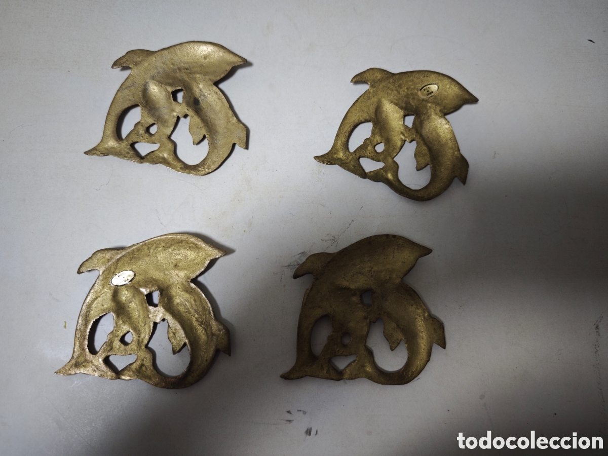 Vintage: 4 ADORNOS EN BRONCE DELF&Iacute;NES - Foto 6