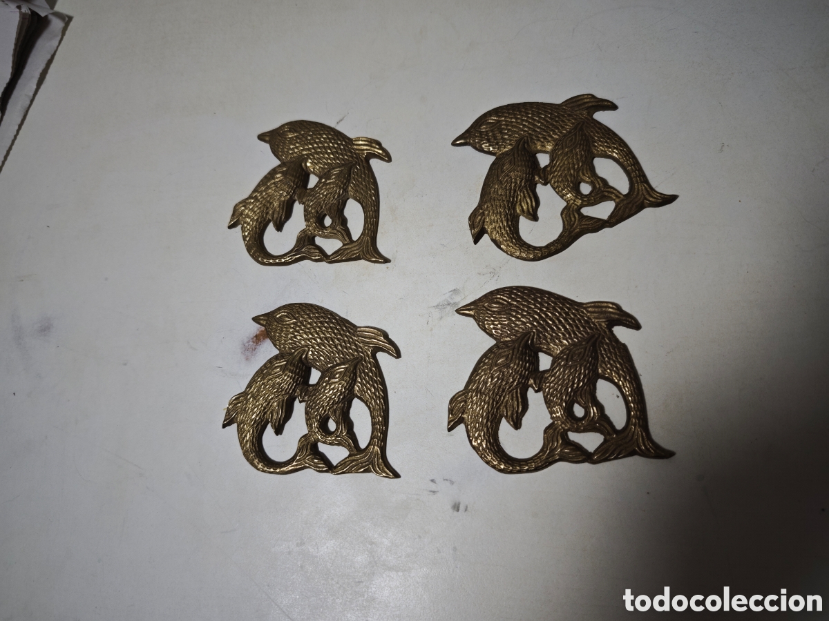 Vintage: 4 ADORNOS EN BRONCE DELF&Iacute;NES - Foto 1