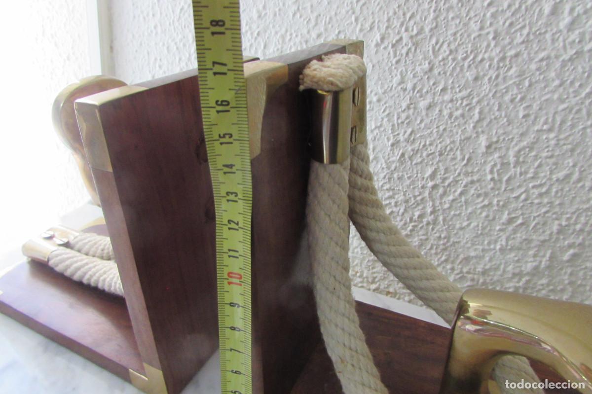 Vintage: Sujeta Libros. Madera y Bronce. Amarre Barcos. - Foto 11