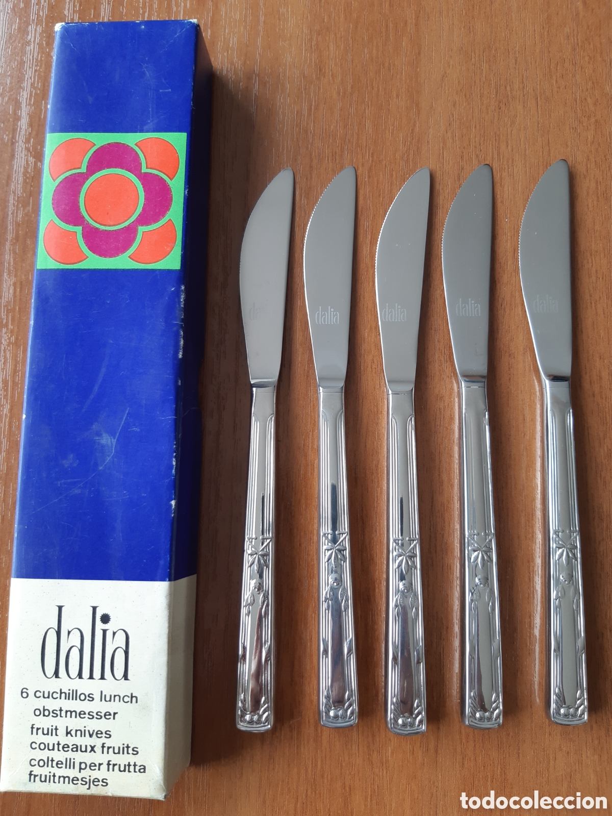 Vintage: Juego de 5 cuchillos de postre en caja. Dalia - Foto 1
